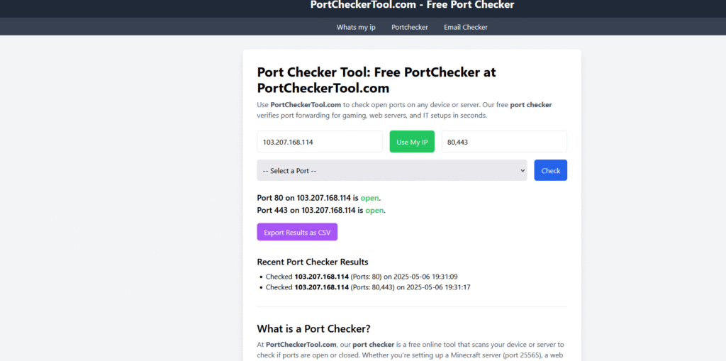 PortCheckertool.com: नेटवर्क पोर्ट जांचने के लिए सबसे आसान और सुरक्षित ऑनलाइन टूल 2 port checker