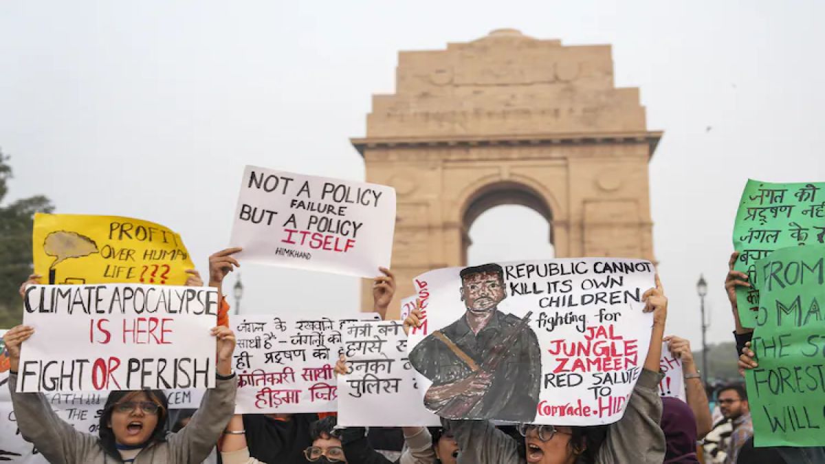 Delhi Air Pollution Protest Sparks Controversy After Madvi Hidma Posters Surface